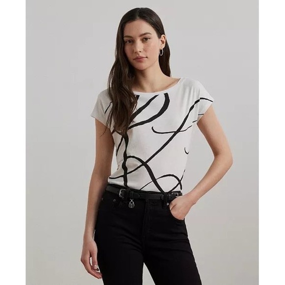 NWT Lauren Ralph Lauren Logo-Print Short-Sleeve Top, White, Size XL - Picture 1 of 6